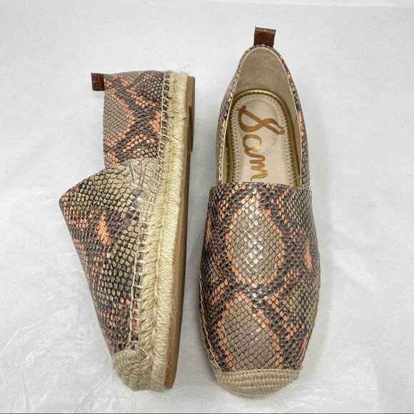 SAM EDELMAN Khloe Reptile Print Leather Espadrille Slip-On Loafer Skimmer Shoe - Picture 5 of 13